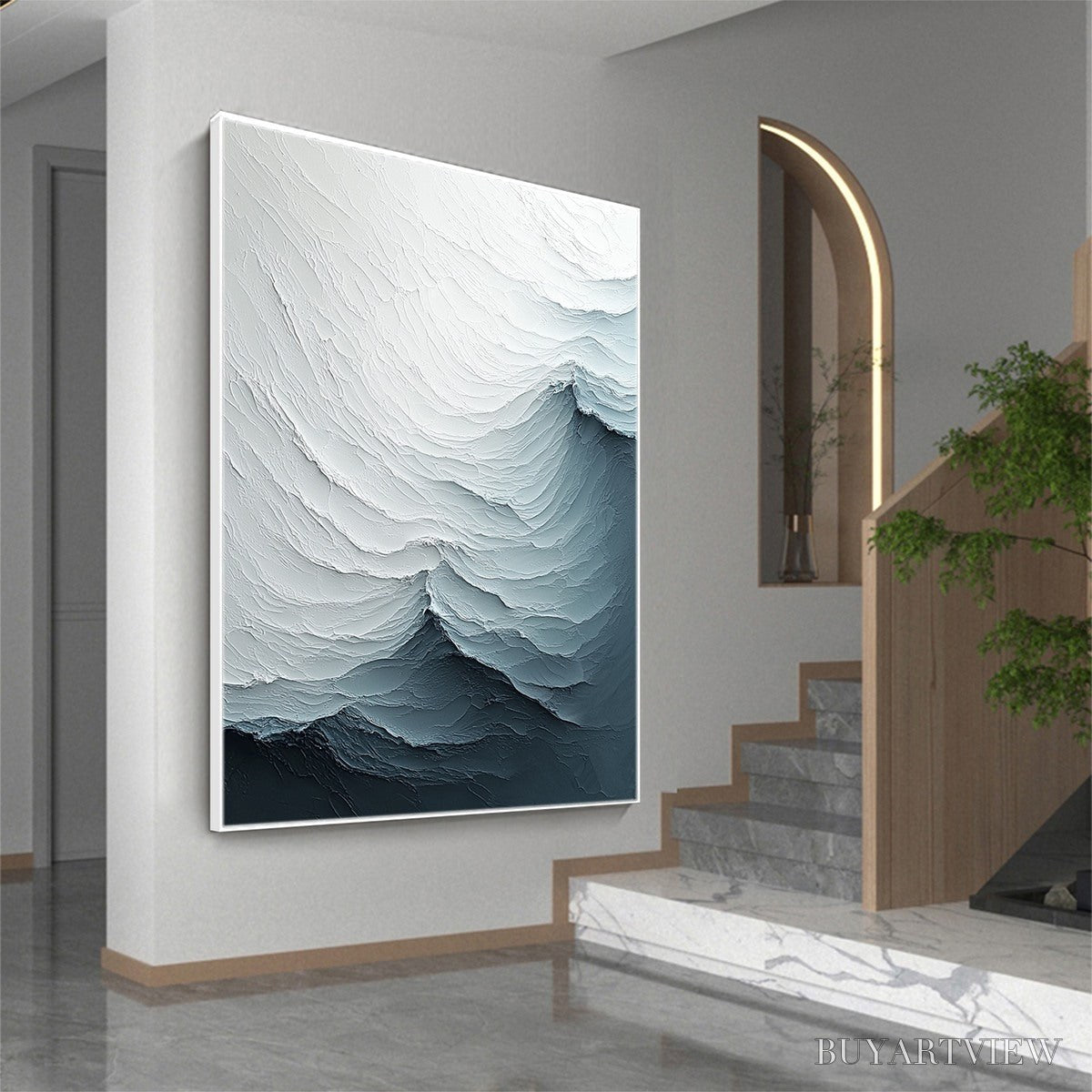 BUYARTVIEW Frozen Tide – Textured Monochromatic Oil Painting - image 3