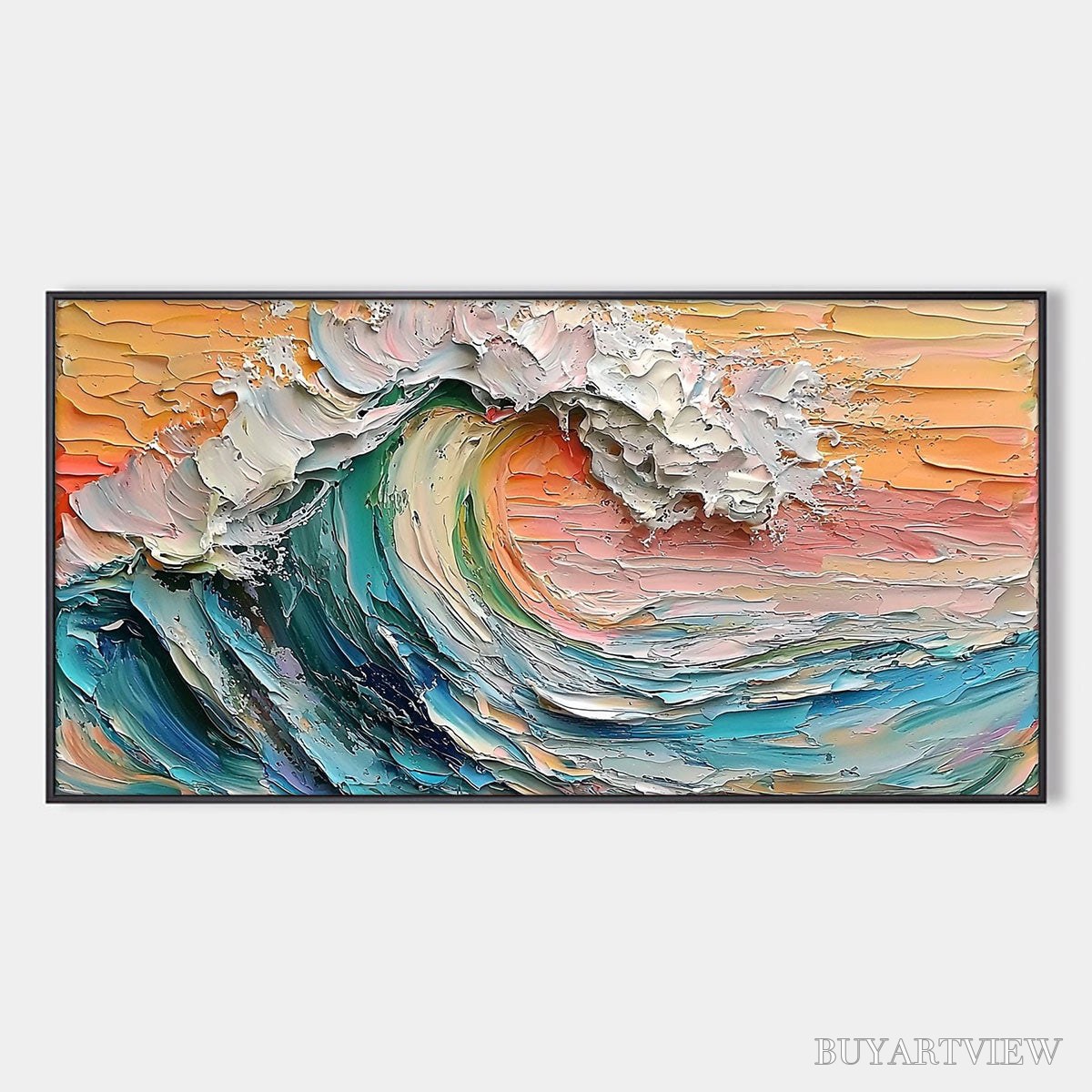 BUYARTVIEW Sunset Surge – Textured Impasto Ocean Wave Oil Painting - image 1