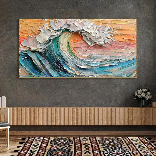 BUYARTVIEW Sunset Surge – Textured Impasto Ocean Wave Oil Painting - image 2
