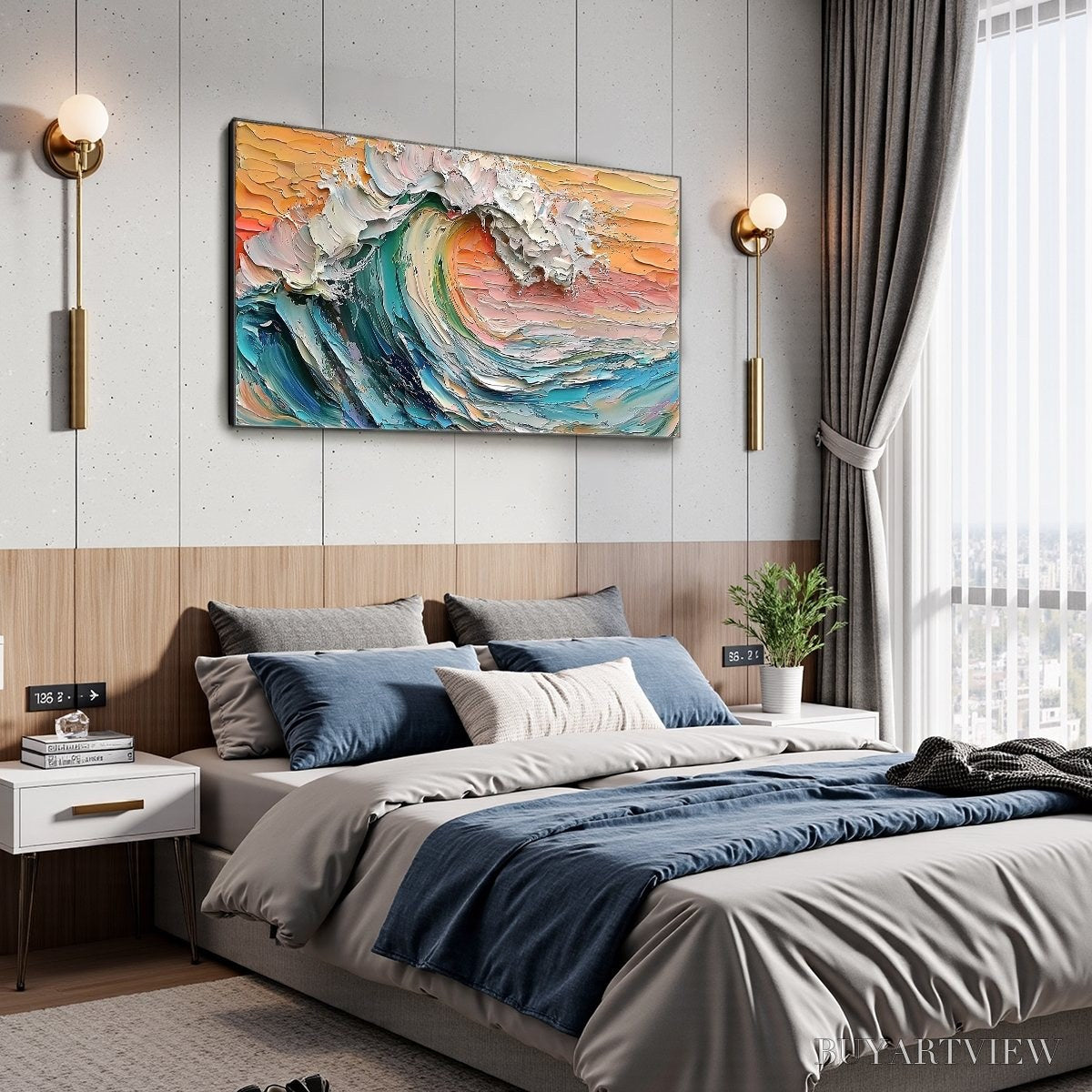 BUYARTVIEW Sunset Surge – Textured Impasto Ocean Wave Oil Painting - image 4