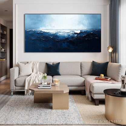 BUYARTVIEW Twilight Sea – Textured Abstract Ocean Oil Painting in Blue - image 2