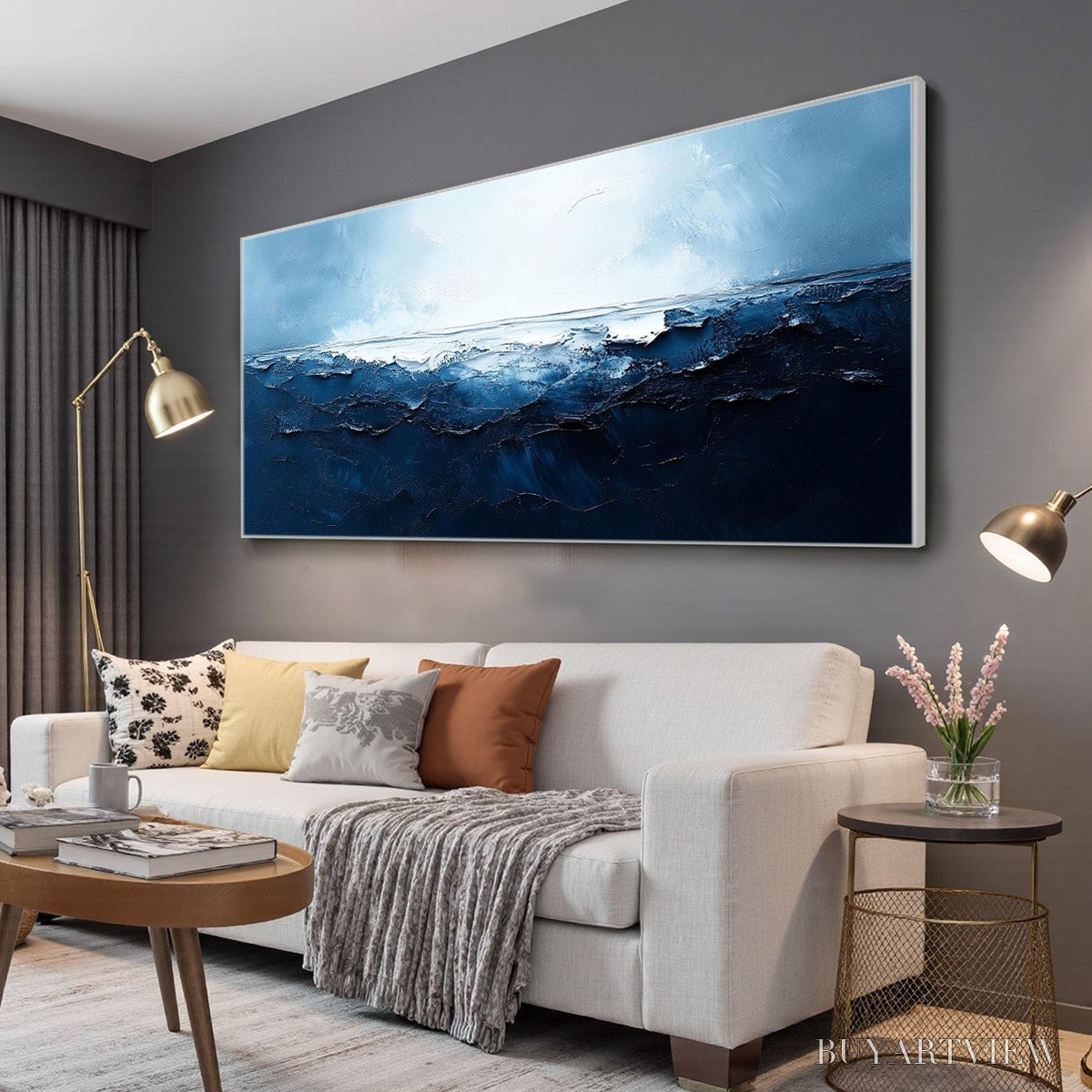 BUYARTVIEW Twilight Sea – Textured Abstract Ocean Oil Painting in Blue - image 4
