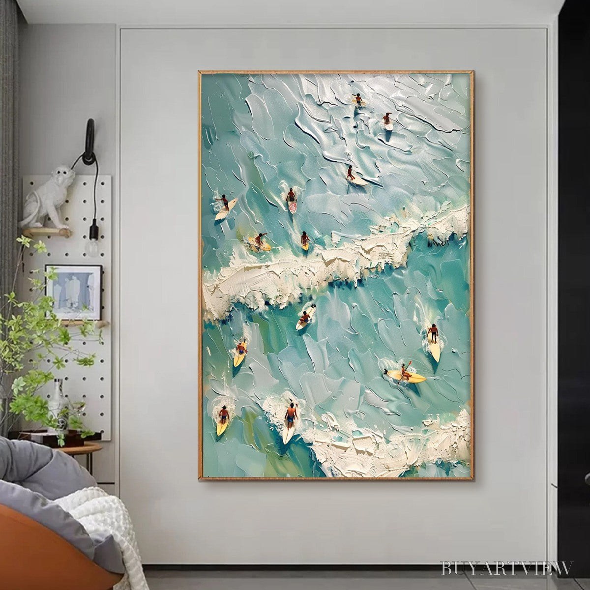 BUYARTVIEW Surf'S Up – Textured Aerial View of Surfers Oil Painting - image 2