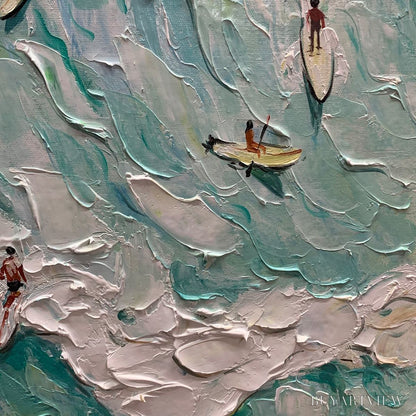 BUYARTVIEW Surf'S Up – Textured Aerial View of Surfers Oil Painting - image 3