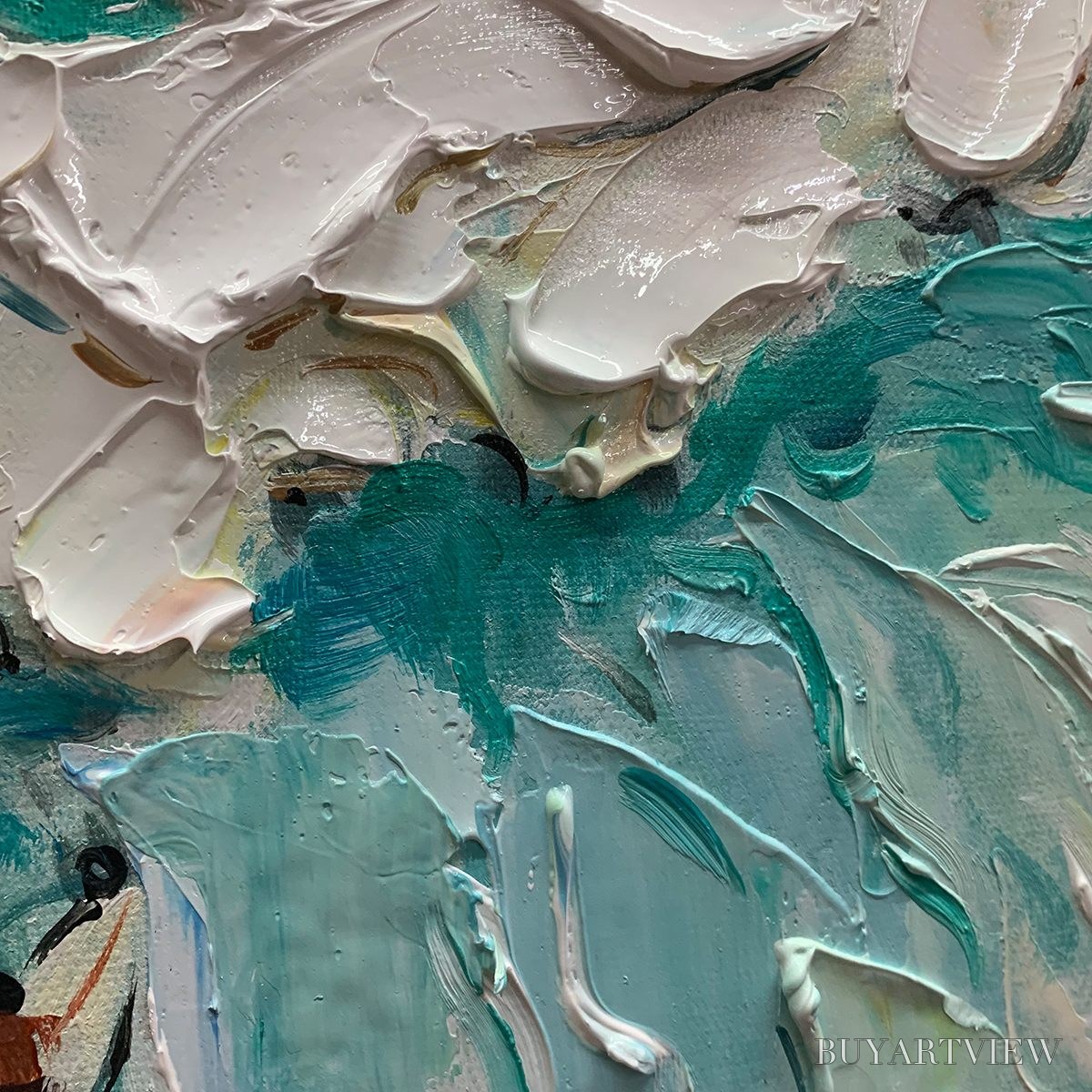 BUYARTVIEW Surf'S Up – Textured Aerial View of Surfers Oil Painting - image 5
