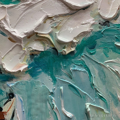 BUYARTVIEW Surf'S Up – Textured Aerial View of Surfers Oil Painting - image 5