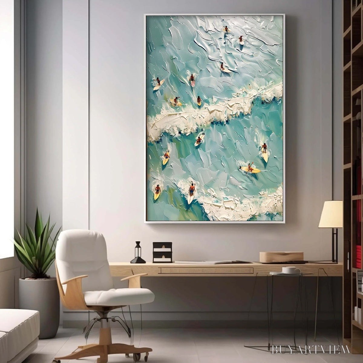 BUYARTVIEW Surf'S Up – Textured Aerial View of Surfers Oil Painting - image 6