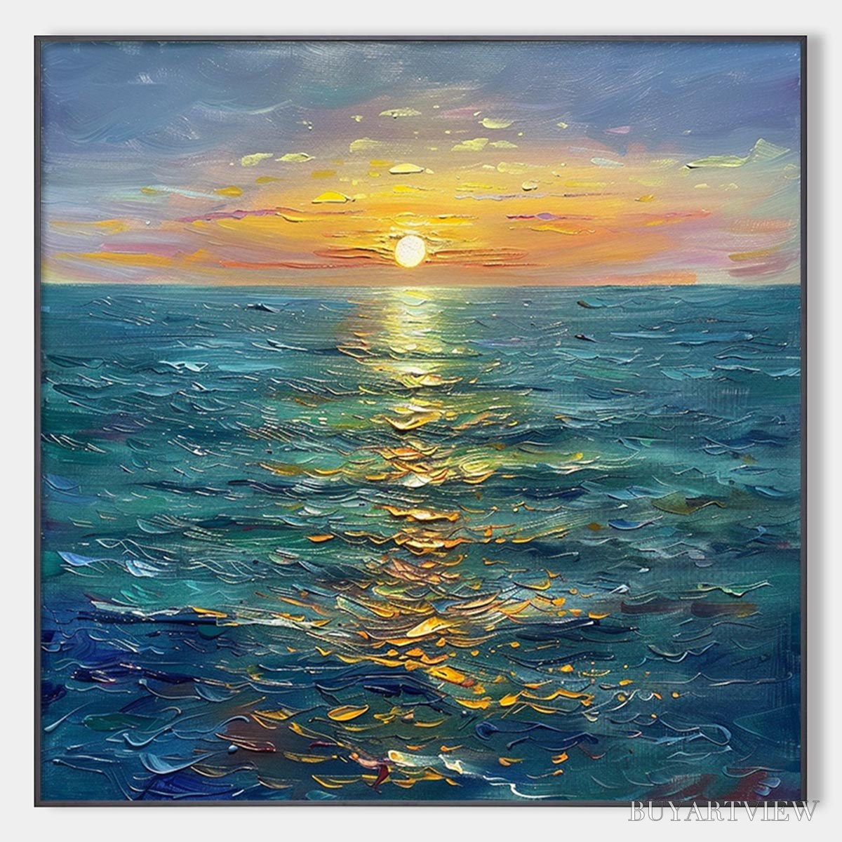 BUYARTVIEW Golden Hour – Textured Sunset Seascape Oil Painting - image 1