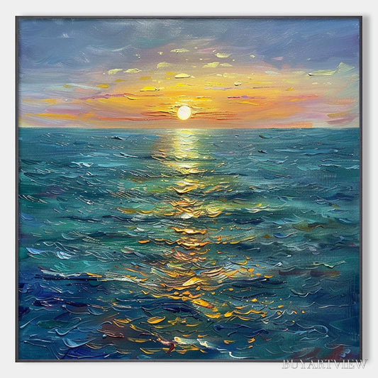 BUYARTVIEW Golden Hour – Textured Sunset Seascape Oil Painting - image 1