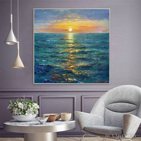 BUYARTVIEW Golden Hour – Textured Sunset Seascape Oil Painting - image 2