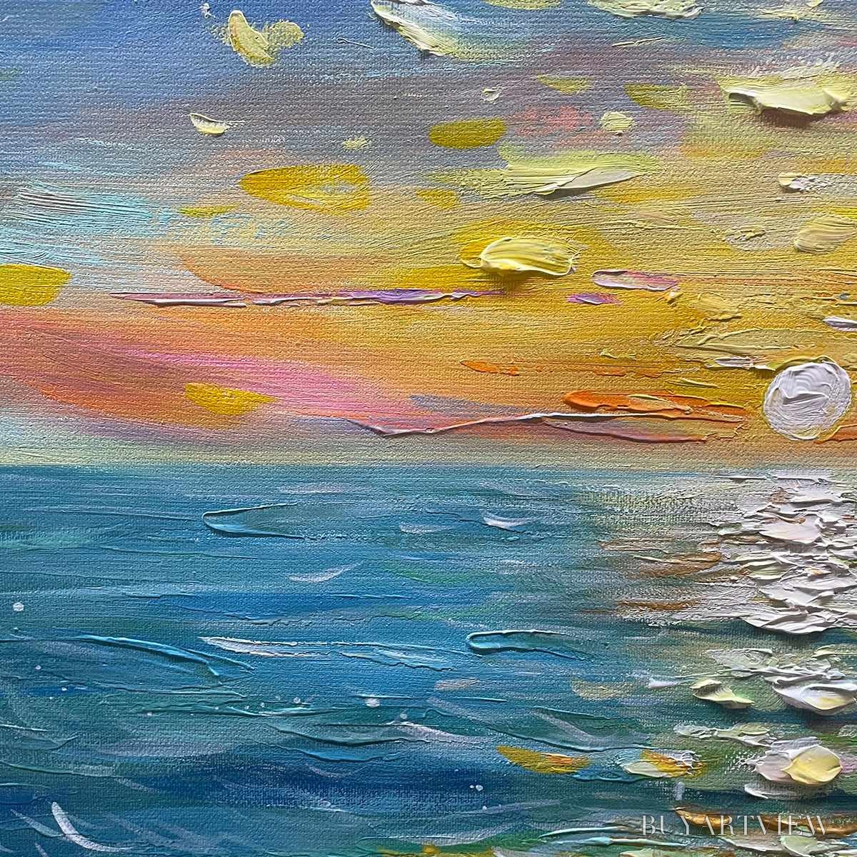 BUYARTVIEW Golden Hour – Textured Sunset Seascape Oil Painting - image 3
