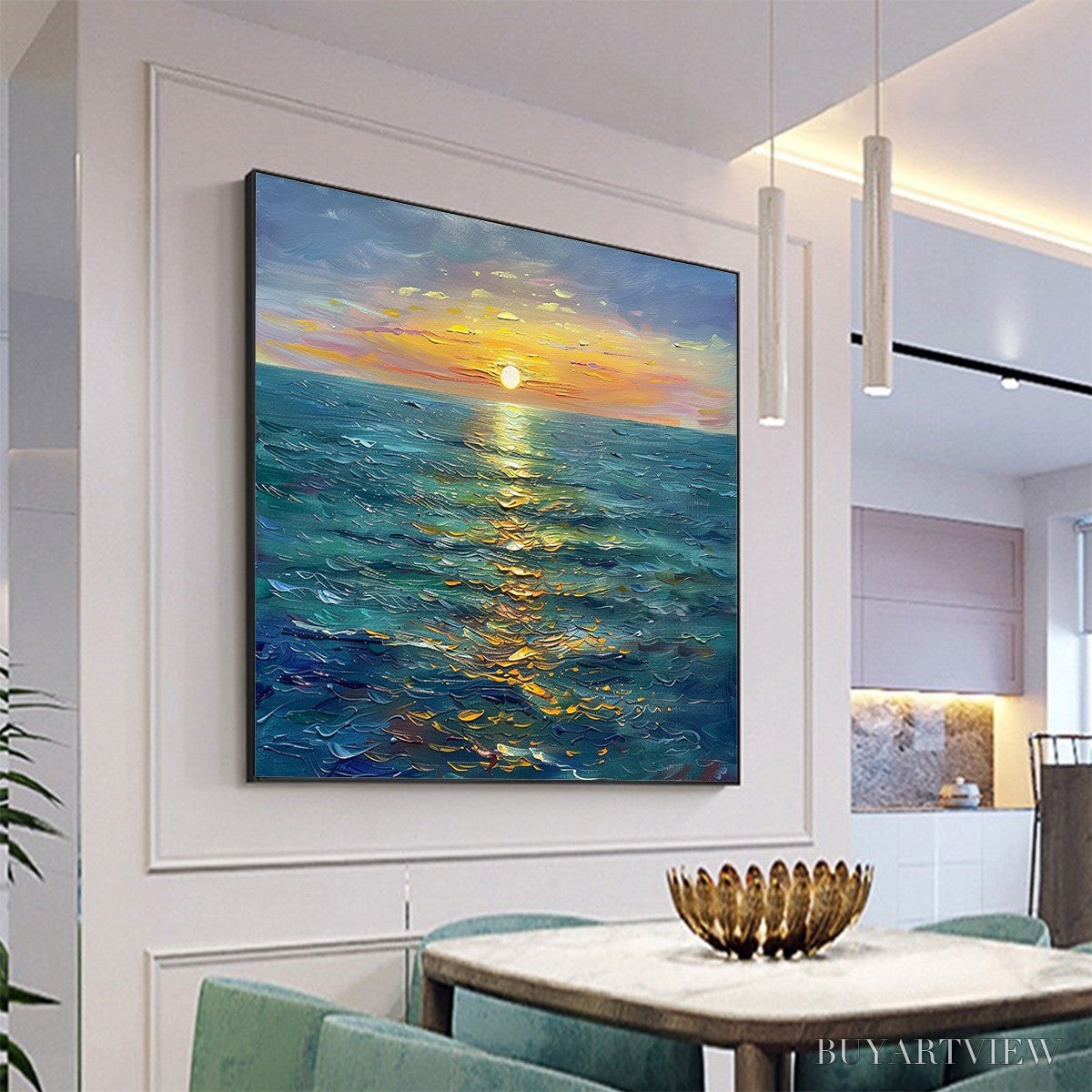 BUYARTVIEW Golden Hour – Textured Sunset Seascape Oil Painting - image 4