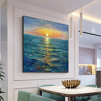 BUYARTVIEW Golden Hour – Textured Sunset Seascape Oil Painting - image 4