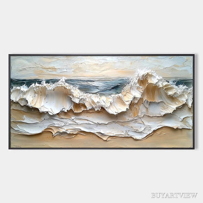 BUYARTVIEW Coastal Crescendo – Heavily Textured Impasto Ocean Wave - image 1
