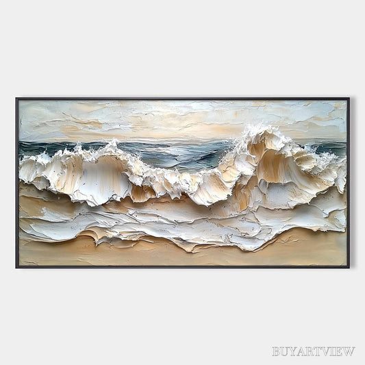 BUYARTVIEW Coastal Crescendo – Heavily Textured Impasto Ocean Wave - image 1