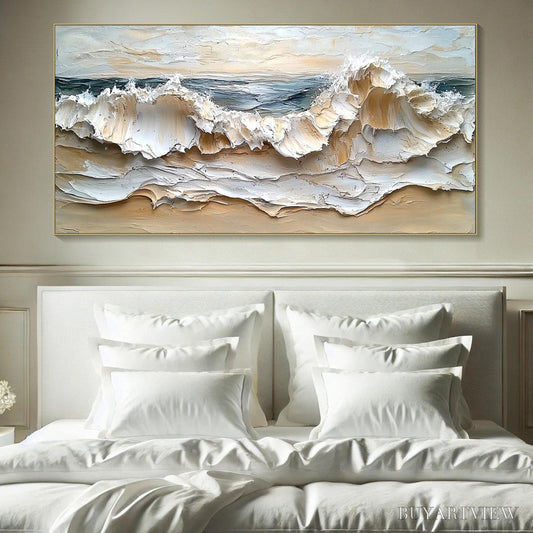 BUYARTVIEW Coastal Crescendo – Heavily Textured Impasto Ocean Wave - image 2