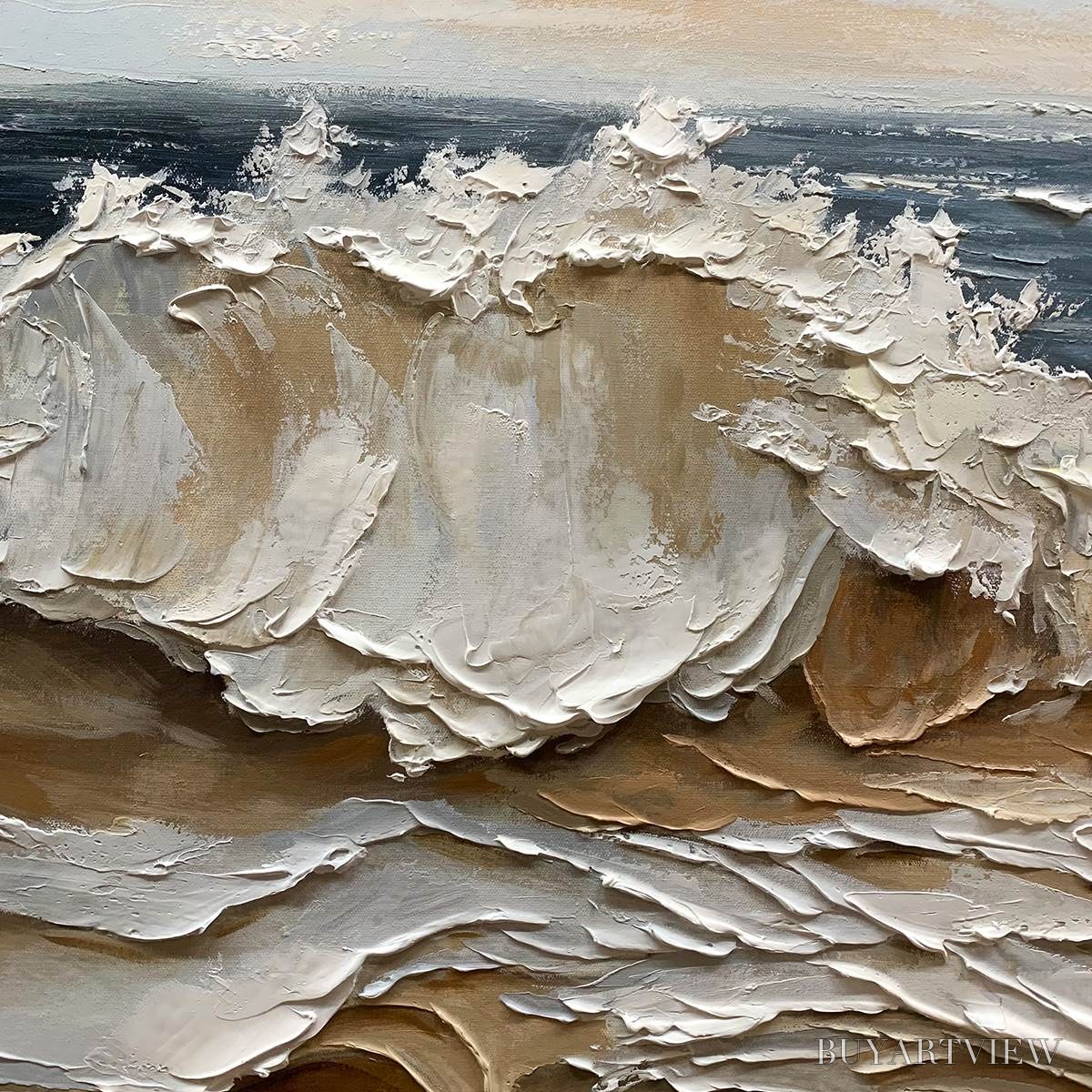 BUYARTVIEW Coastal Crescendo – Heavily Textured Impasto Ocean Wave - image 3