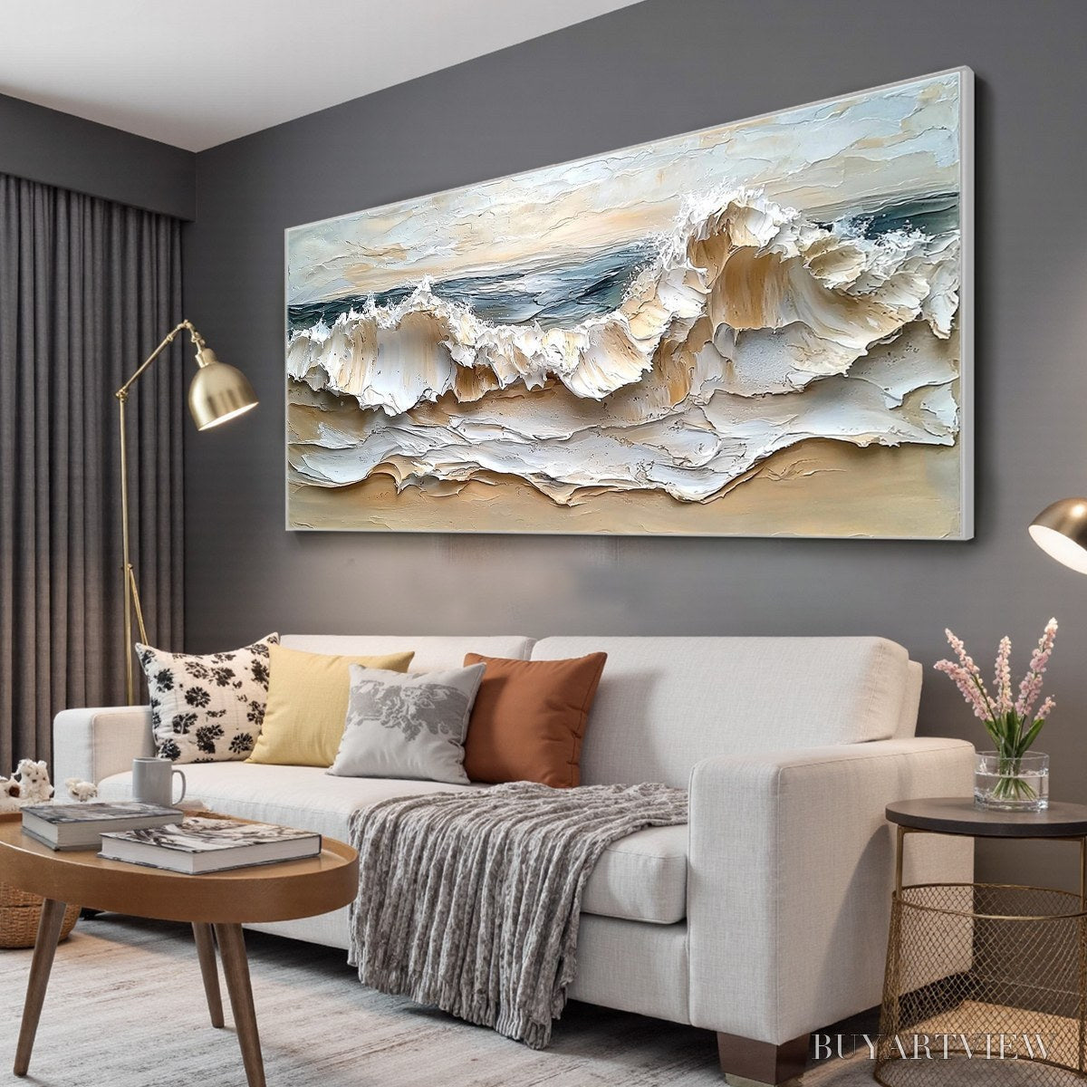 BUYARTVIEW Coastal Crescendo – Heavily Textured Impasto Ocean Wave - image 4