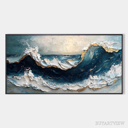 BUYARTVIEW Golden Tide – Textured Impasto Ocean Wave Oil Painting - image 1