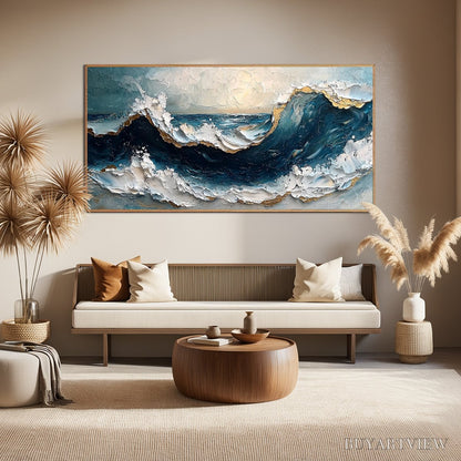 BUYARTVIEW Golden Tide – Textured Impasto Ocean Wave Oil Painting - image 2