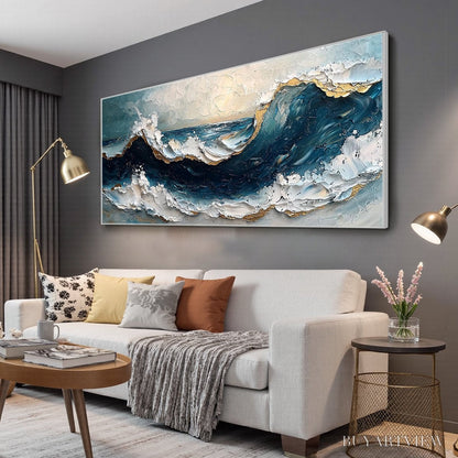 BUYARTVIEW Golden Tide – Textured Impasto Ocean Wave Oil Painting - image 4