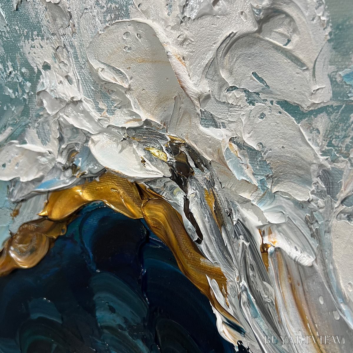 BUYARTVIEW Golden Tide – Textured Impasto Ocean Wave Oil Painting - image 5