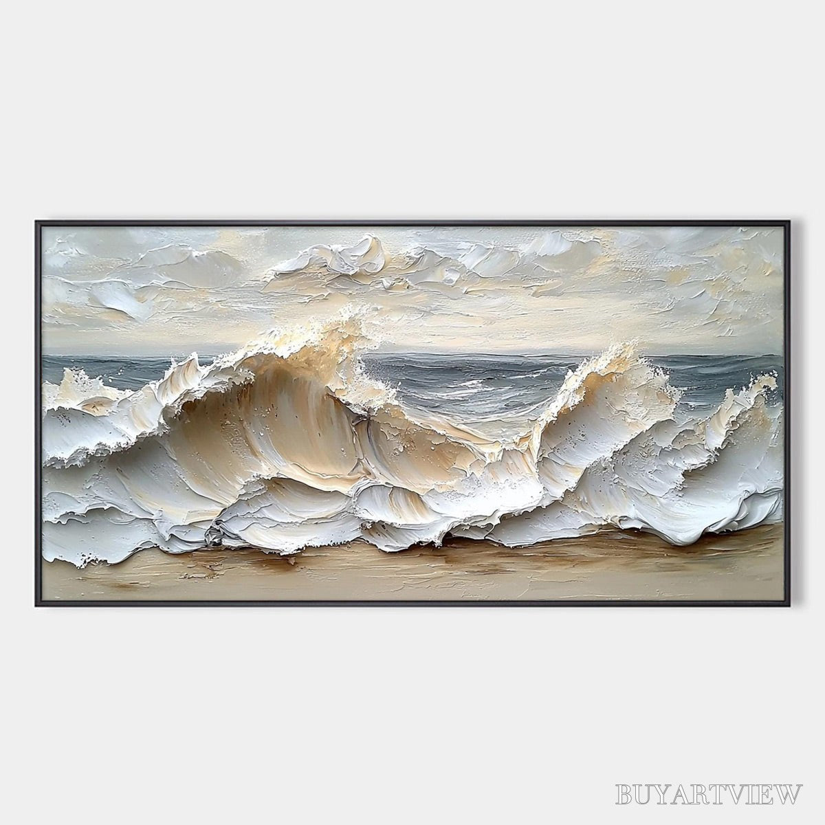 BUYARTVIEW Ocean'S Embrace – Textured Impasto Coastal Wave Oil Painting - image 1
