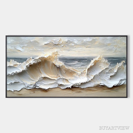 BUYARTVIEW Ocean'S Embrace – Textured Impasto Coastal Wave Oil Painting - image 1