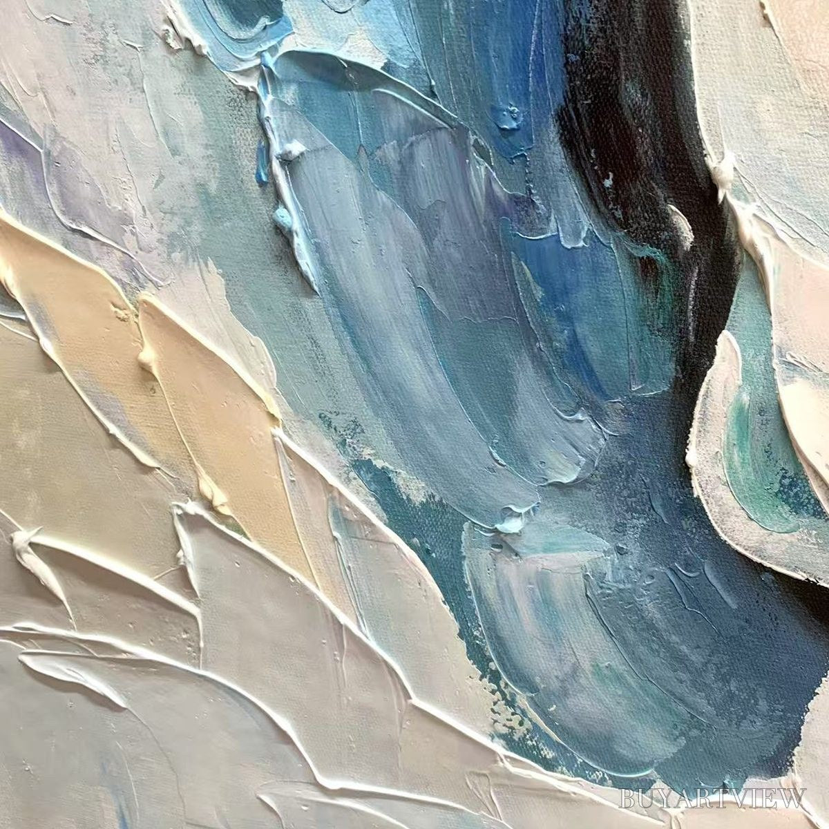 BUYARTVIEW Frozen Tide – Textured Abstract Blue and White Oil Painting - image 3