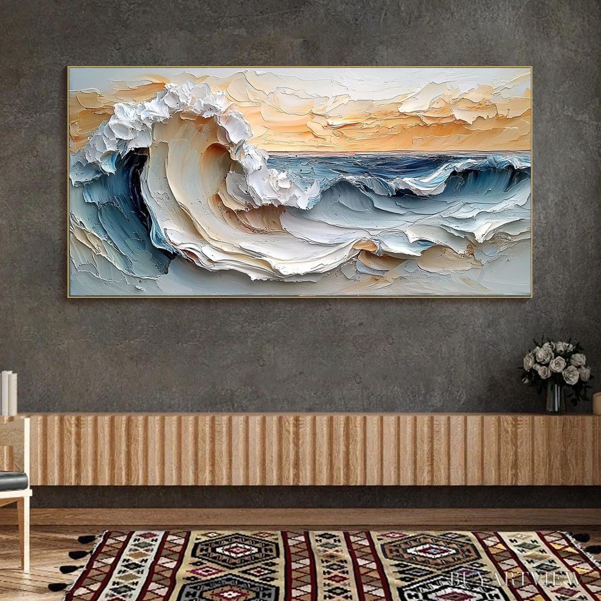 BUYARTVIEW Frozen Tide – Textured Abstract Blue and White Oil Painting - image 5