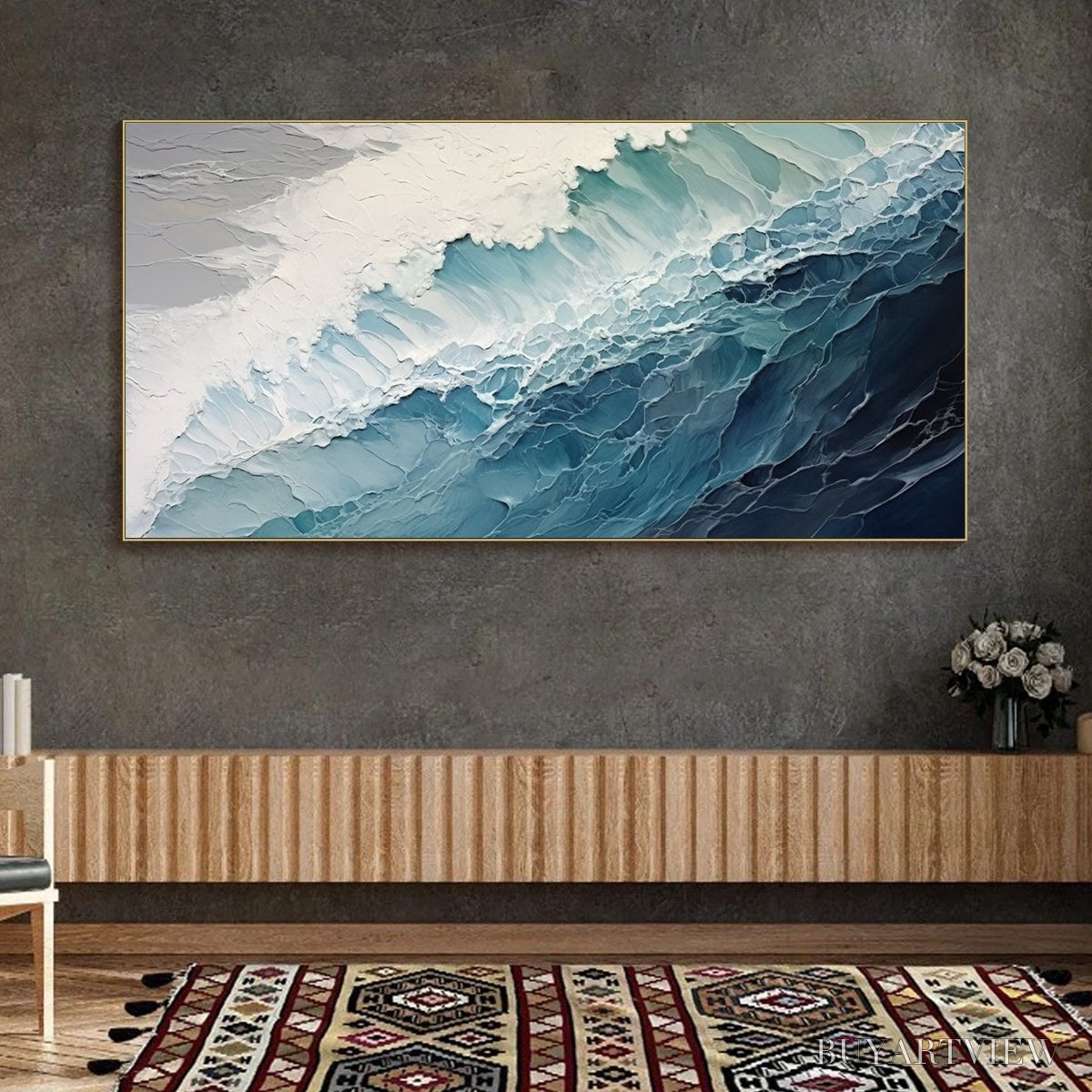 BUYARTVIEW Ocean'S Embrace – Textured Abstract Seascape Oil Painting - image 6