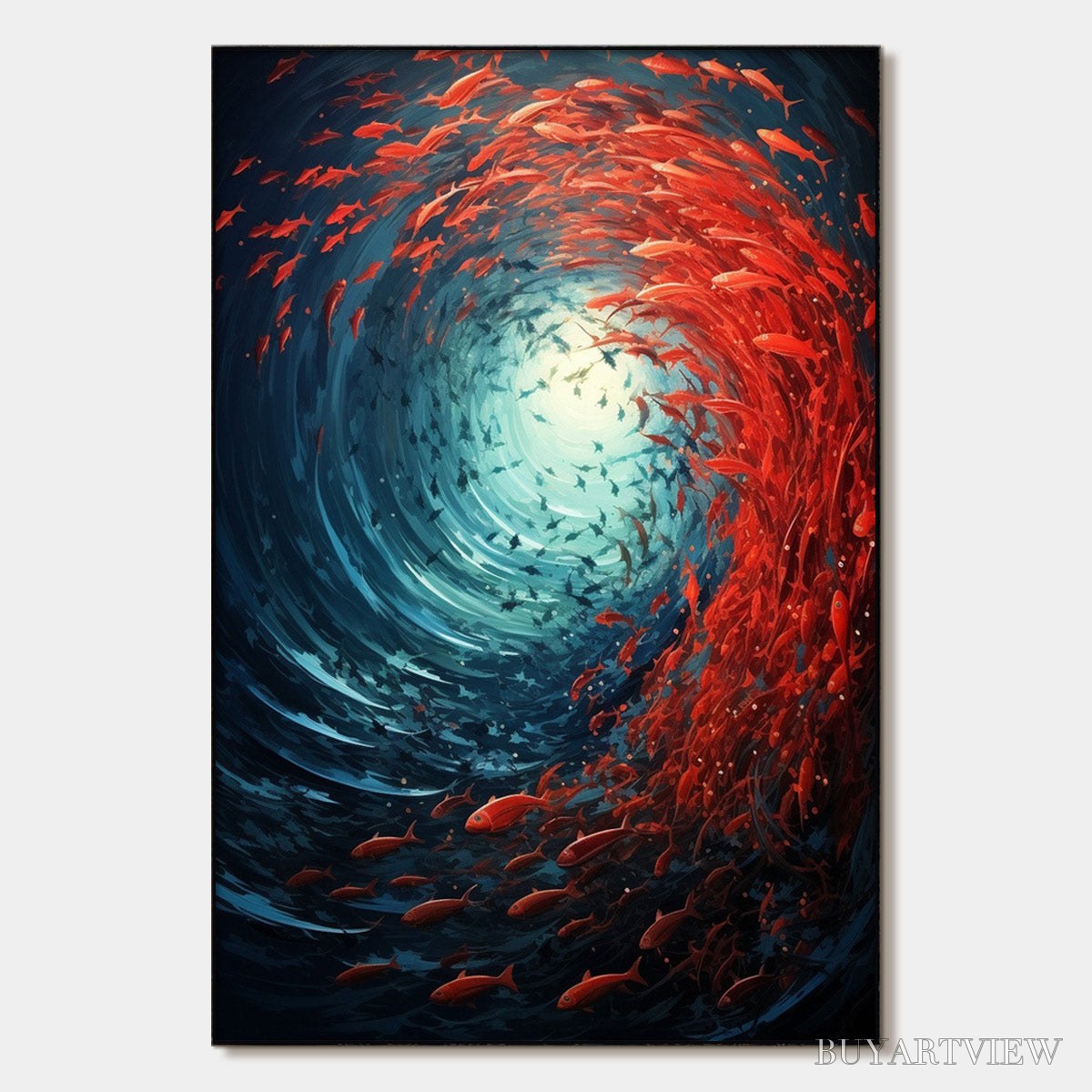 BUYARTVIEW Oceanic Dance – Abstract Swirling Fish Oil Painting - image 1