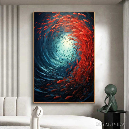 BUYARTVIEW Oceanic Dance – Abstract Swirling Fish Oil Painting - image 2