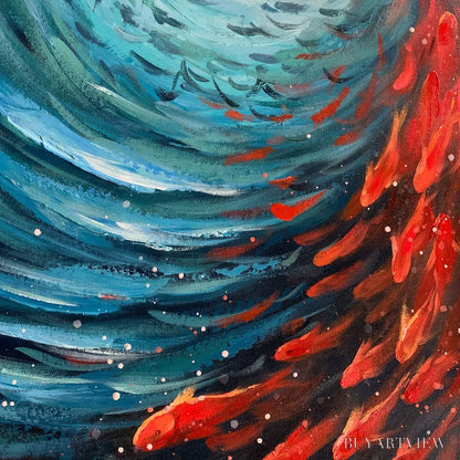BUYARTVIEW Oceanic Dance – Abstract Swirling Fish Oil Painting - image 3