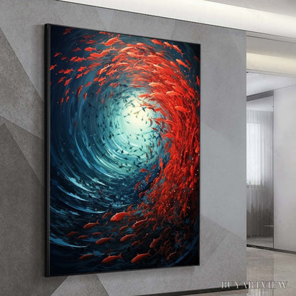 BUYARTVIEW Oceanic Dance – Abstract Swirling Fish Oil Painting - image 4
