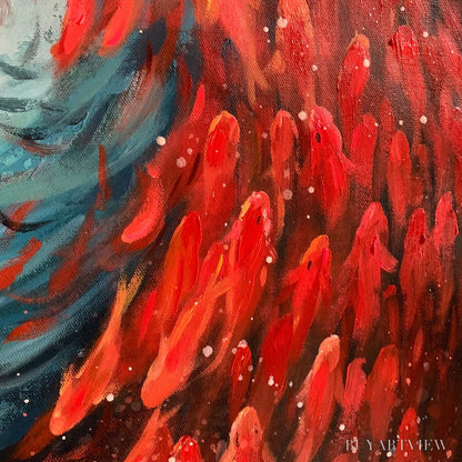 BUYARTVIEW Oceanic Dance – Abstract Swirling Fish Oil Painting - image 5