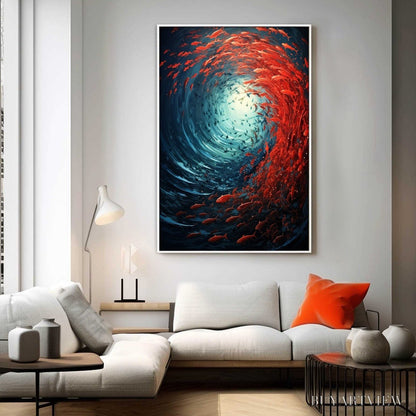 BUYARTVIEW Oceanic Dance – Abstract Swirling Fish Oil Painting - image 6