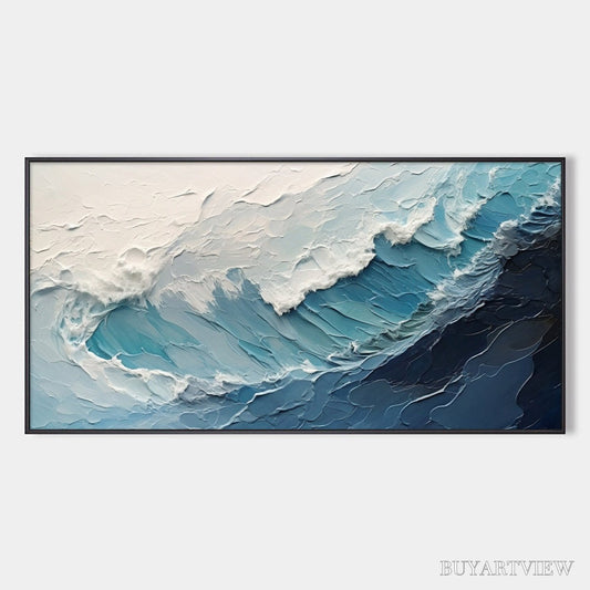 BUYARTVIEW Azure Crest – Ocean Waves Abstract Impasto Oil Painting - image 1