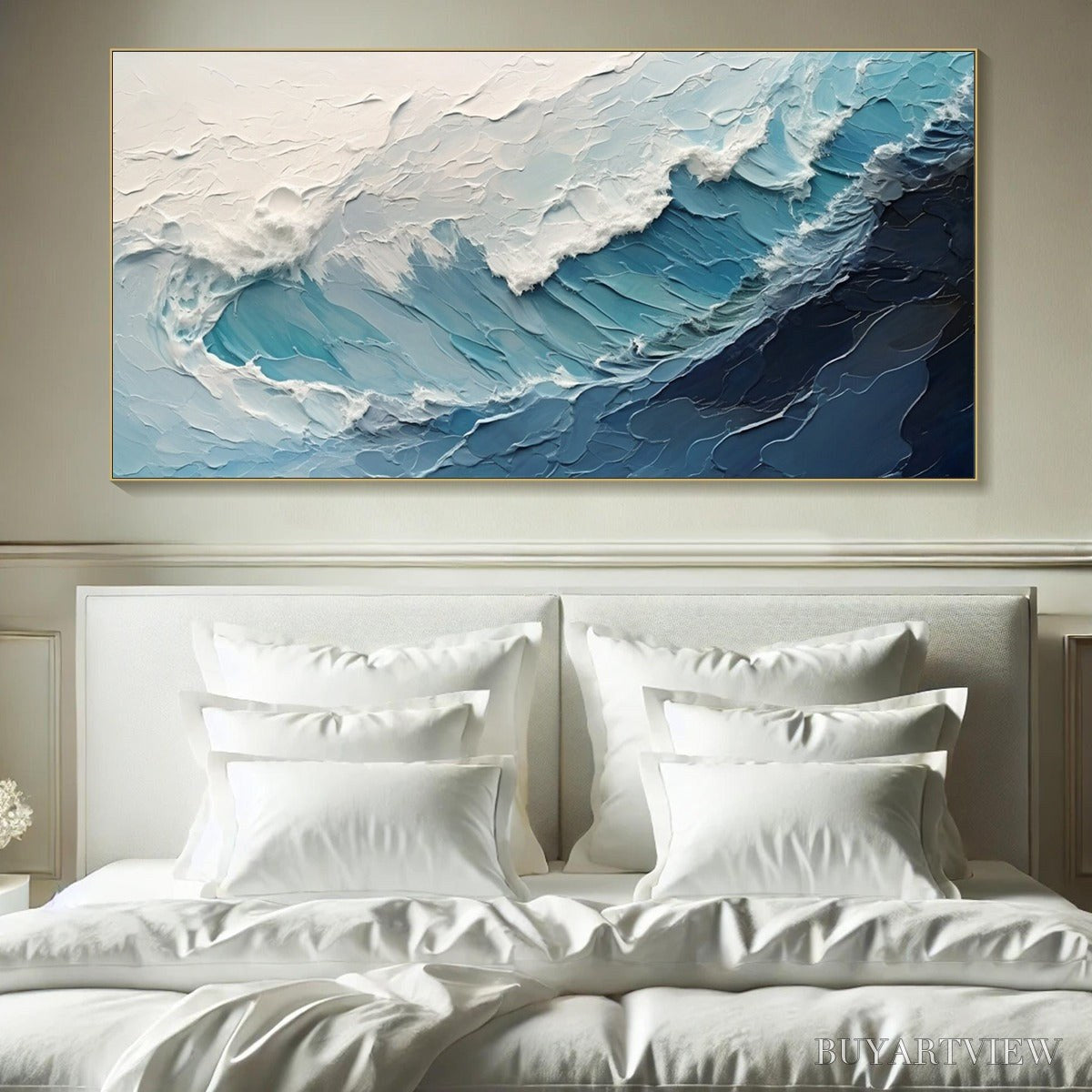 BUYARTVIEW Azure Crest – Ocean Waves Abstract Impasto Oil Painting - image 2