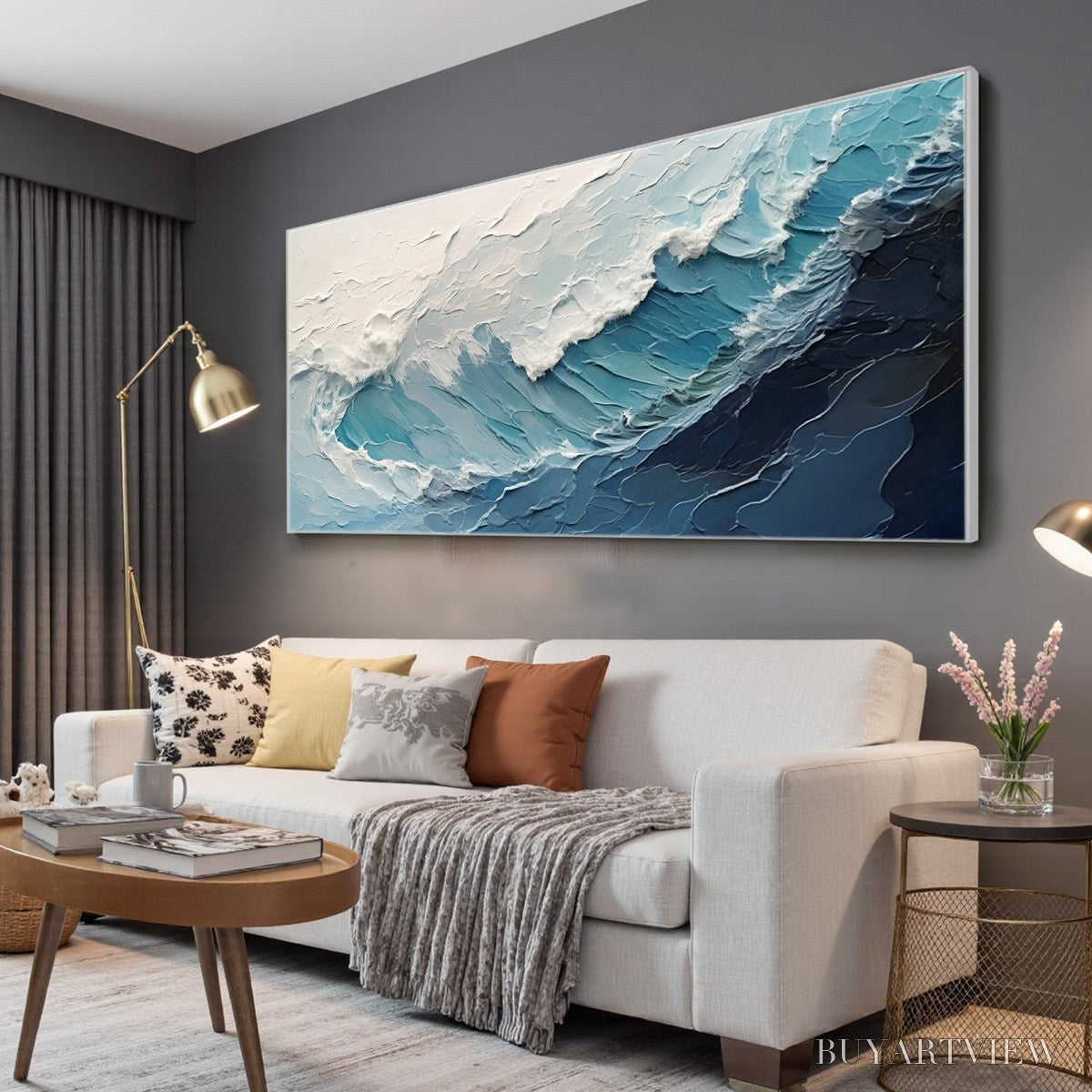BUYARTVIEW Azure Crest – Ocean Waves Abstract Impasto Oil Painting - image 4