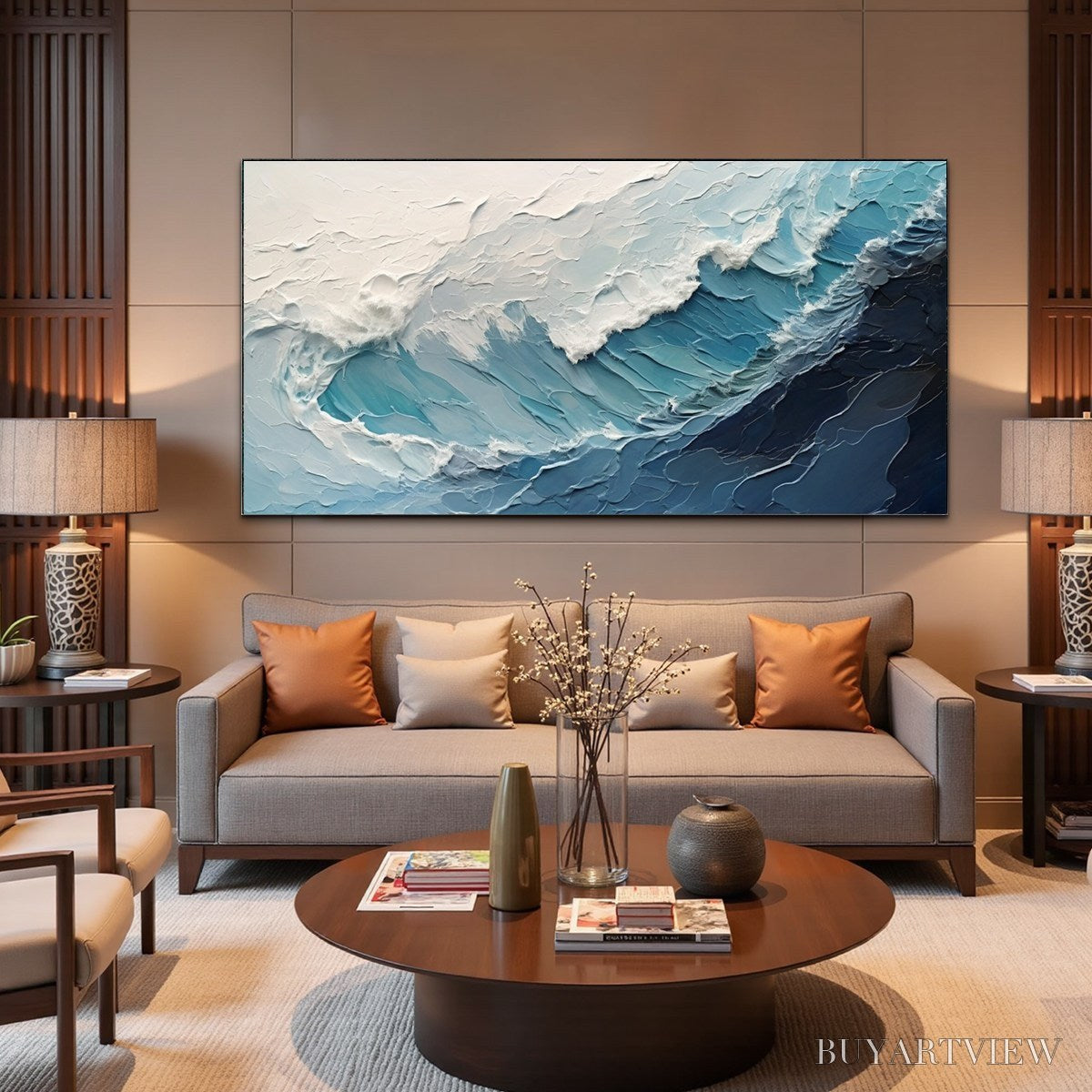 BUYARTVIEW Azure Crest – Ocean Waves Abstract Impasto Oil Painting - image 5