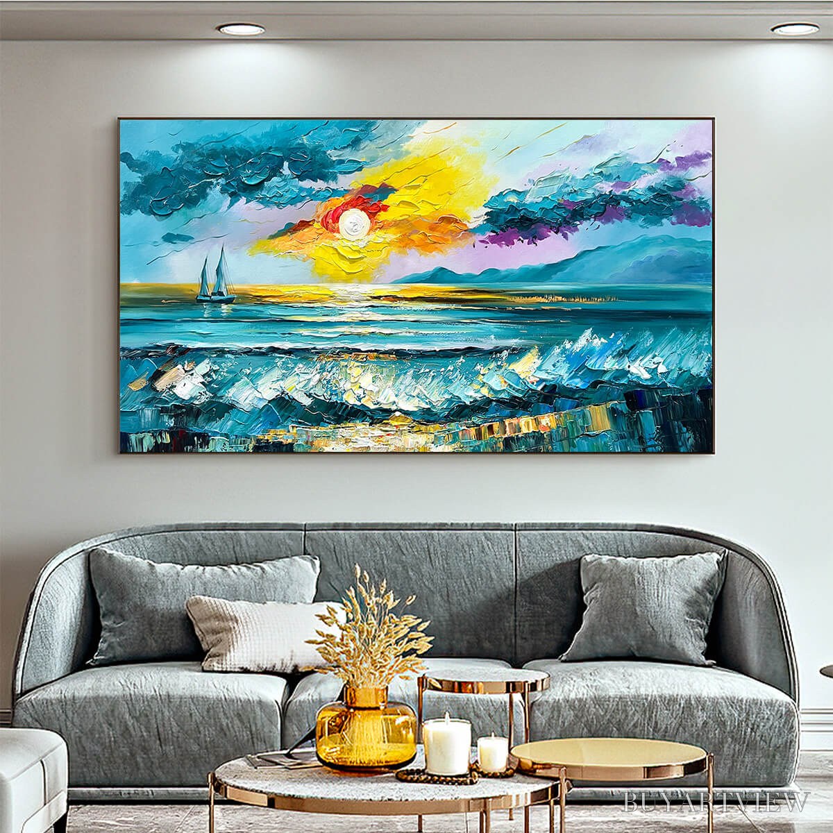 BUYARTVIEW Golden Horizon – Vibrant Sunset Seascape Oil Painting - image 2