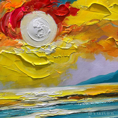 BUYARTVIEW Golden Horizon – Vibrant Sunset Seascape Oil Painting - image 3