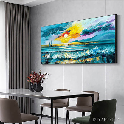 BUYARTVIEW Golden Horizon – Vibrant Sunset Seascape Oil Painting - image 4