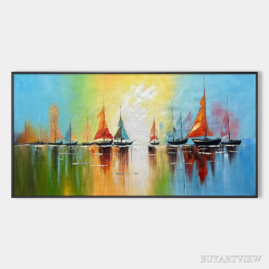 BUYARTVIEW Regatta Dawn – Colorful Seascape Oil Painting - image 1