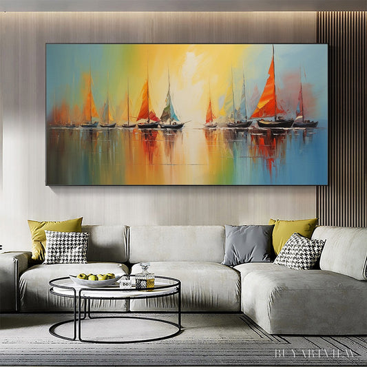BUYARTVIEW Regatta Dawn – Colorful Seascape Oil Painting - image 2