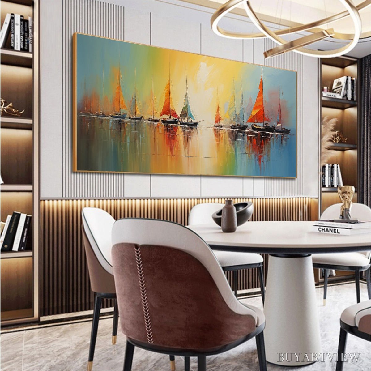 BUYARTVIEW Regatta Dawn – Colorful Seascape Oil Painting - image 4