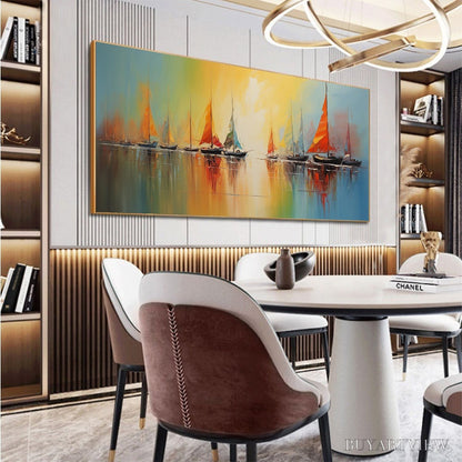 BUYARTVIEW Regatta Dawn – Colorful Seascape Oil Painting - image 4