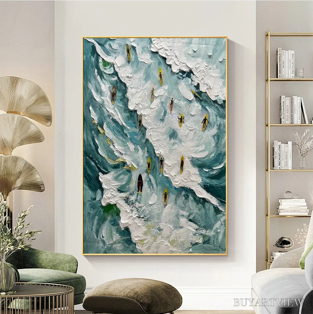 BUYARTVIEW Catching the Wave – Ocean Surfers Impasto Oil Painting on Canvas - image 2