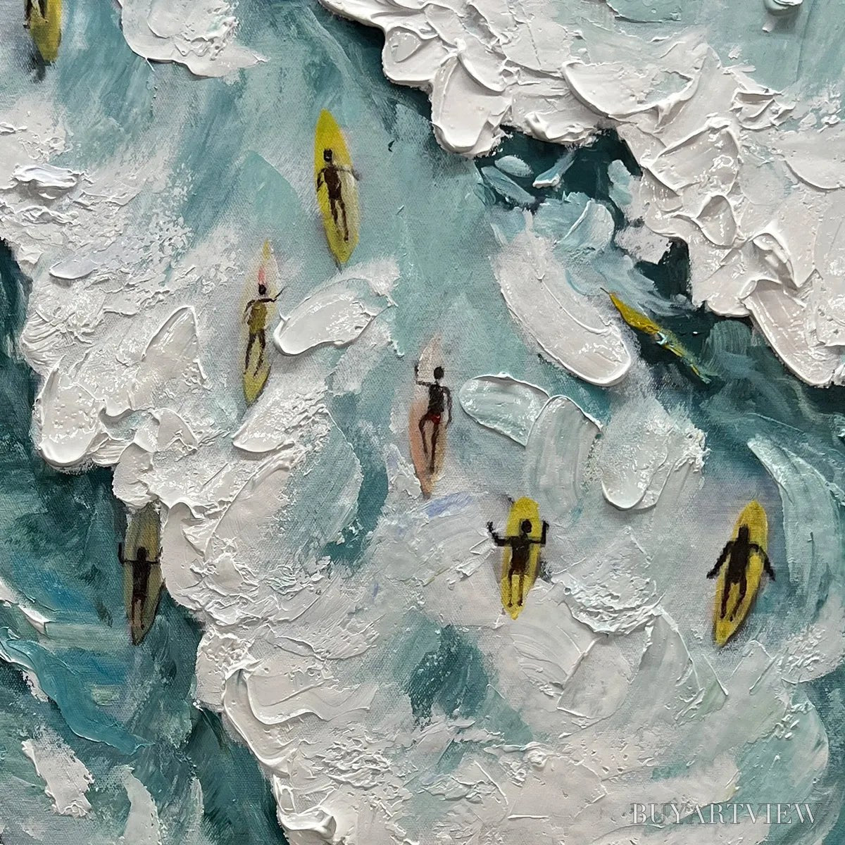 BUYARTVIEW Catching the Wave – Ocean Surfers Impasto Oil Painting on Canvas - image 3